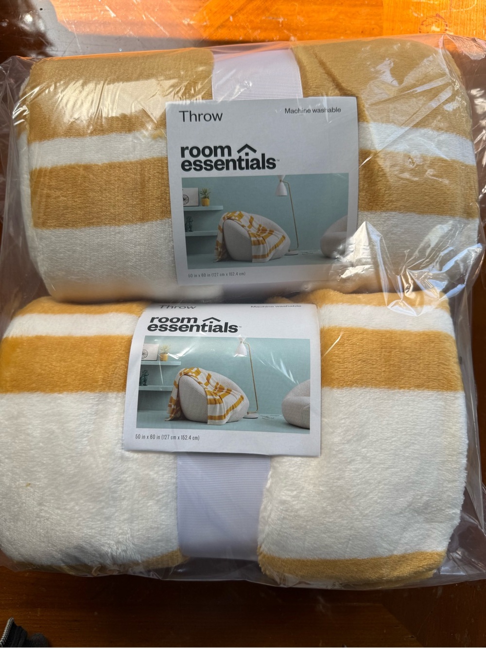 Room Essentials Striped Yellow and White Throw Blanket | Pack of 2